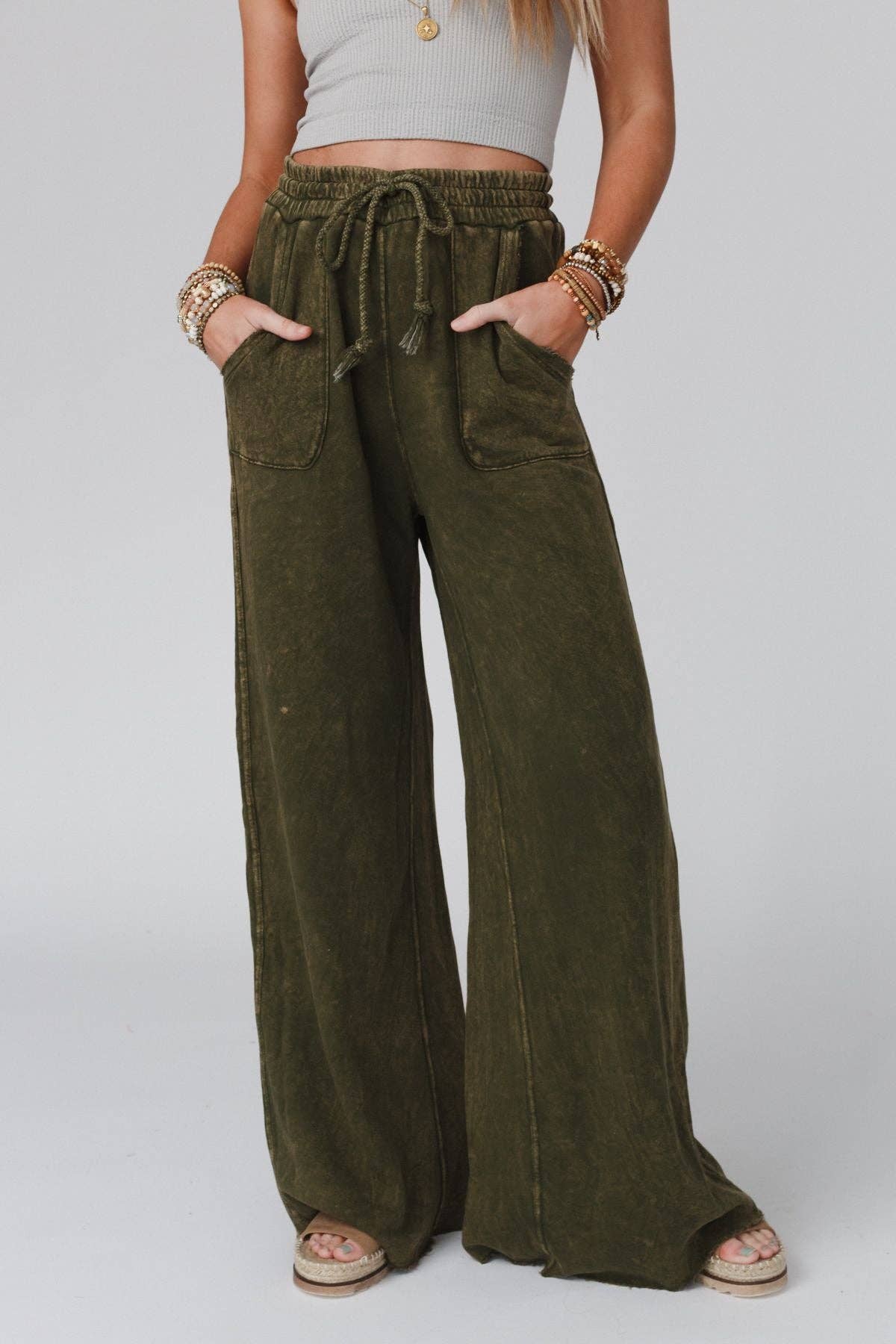 Pants-Three Bird Nest - Relaxing Robin Wide Leg Pant - New Olive