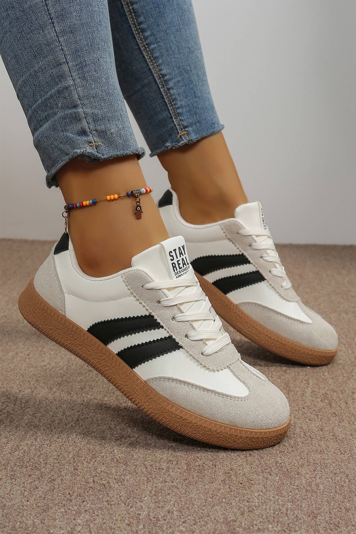 Little Daisy Closet - LDC Varsity Color Block Patchwork PU Leather Lace Up Shoes