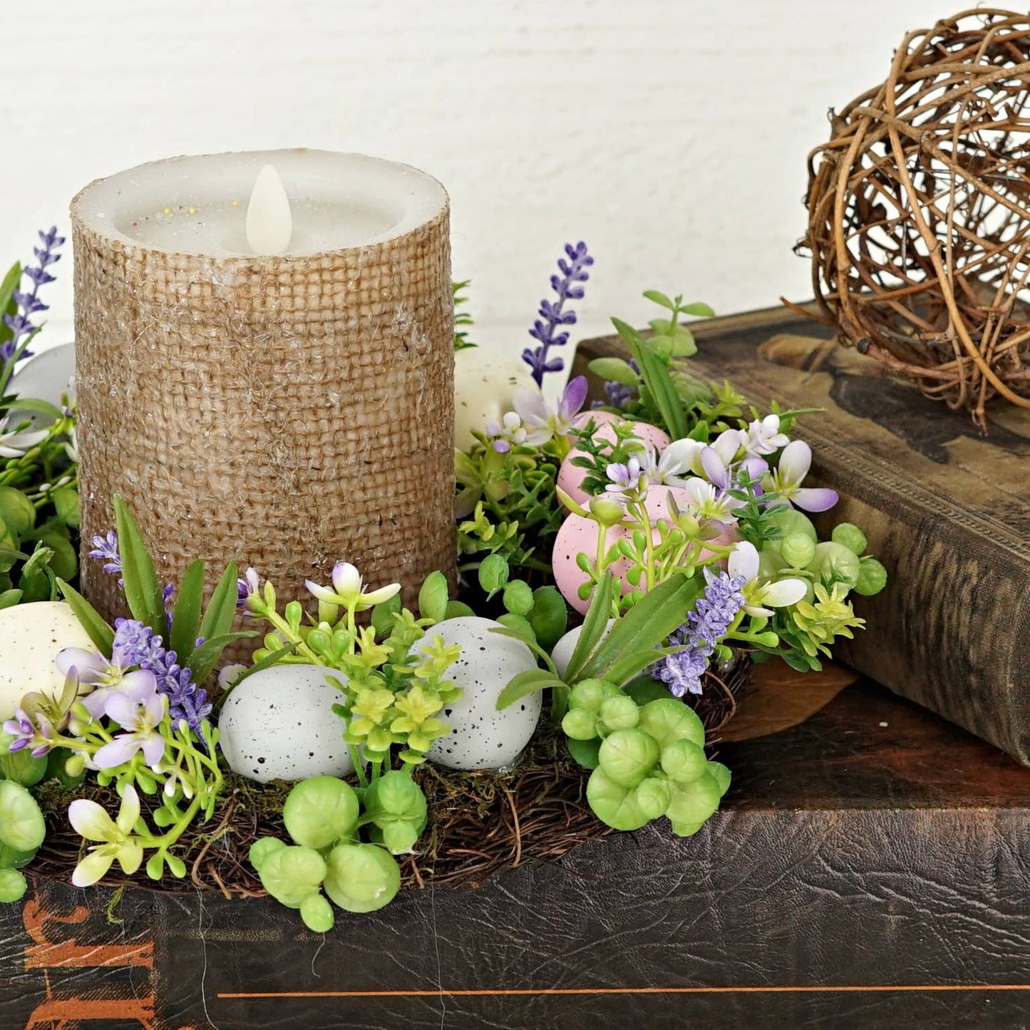 Holiday Depot Inc. - 550090-Mix Spring Flowers Easter Eggs 12in(6.5)Twig Wreath