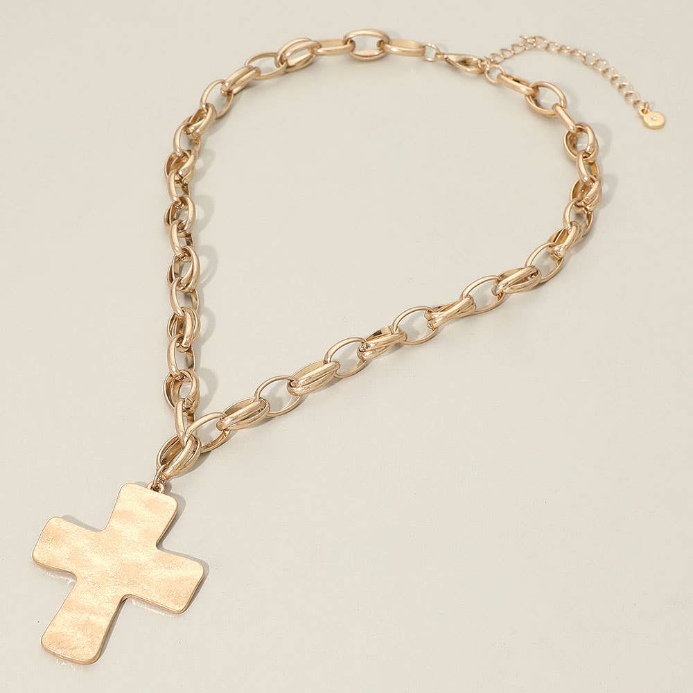 Sensibling Corp. - Brushed Metal Cross Pendant Chunky Chain Necklace