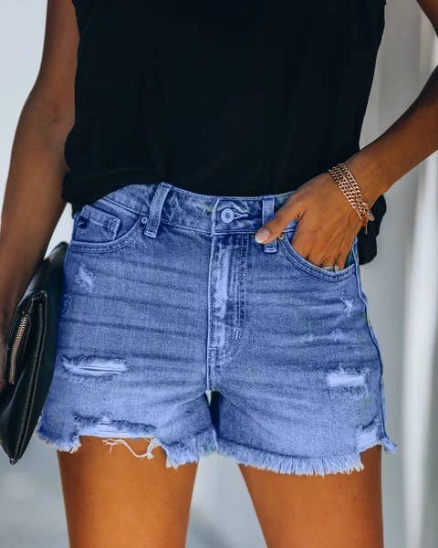 Lovesoft - High-Waisted Ripped Stretch Denim Shorts for Summer
