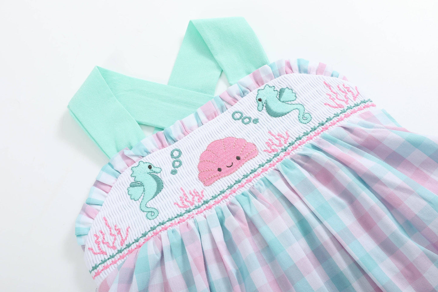 Lil Cactus - Pink and Aqua Seashell Smocked Sundress