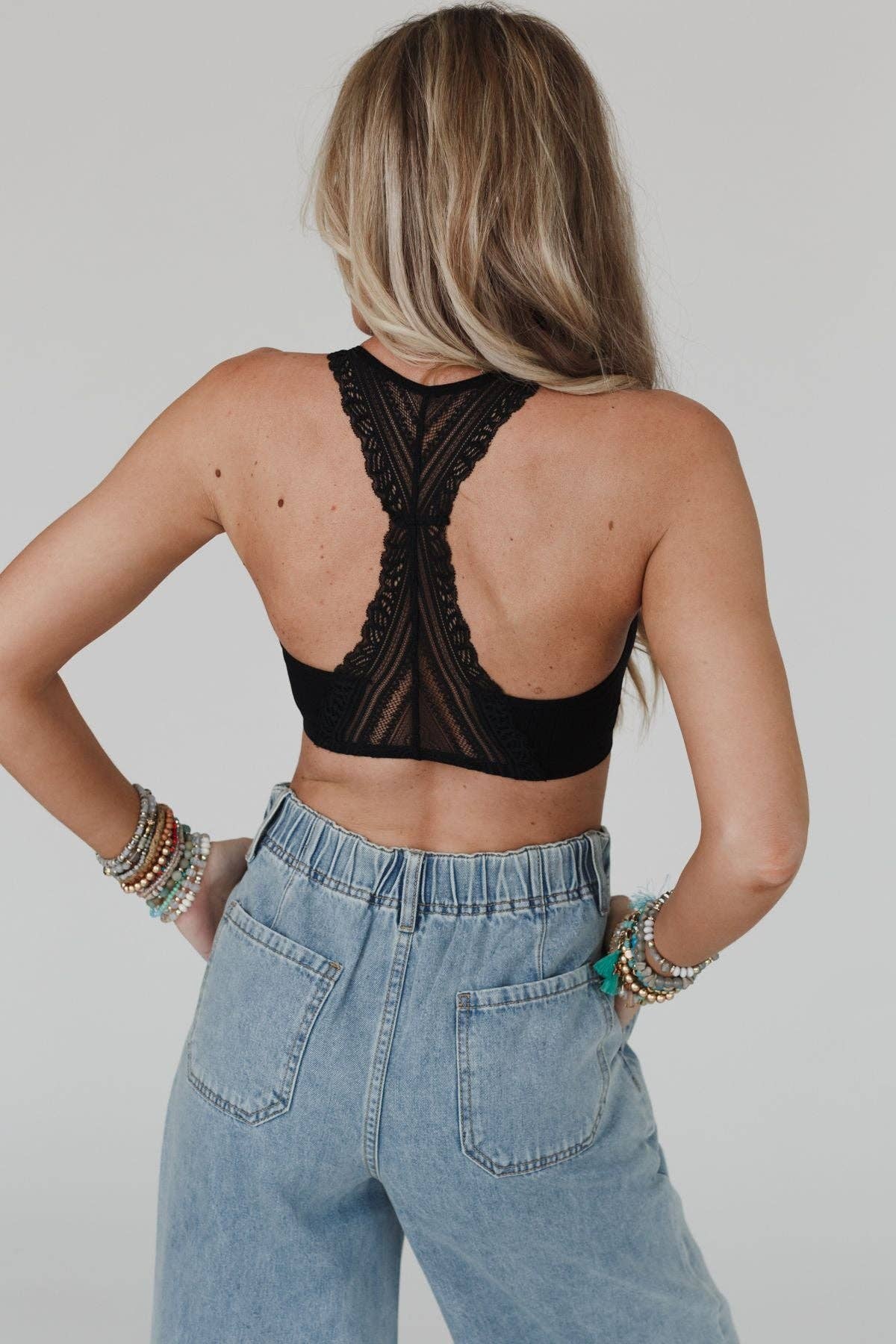 Three Bird Nest - Evermore Seamless Lace Racerback Bralette - Black