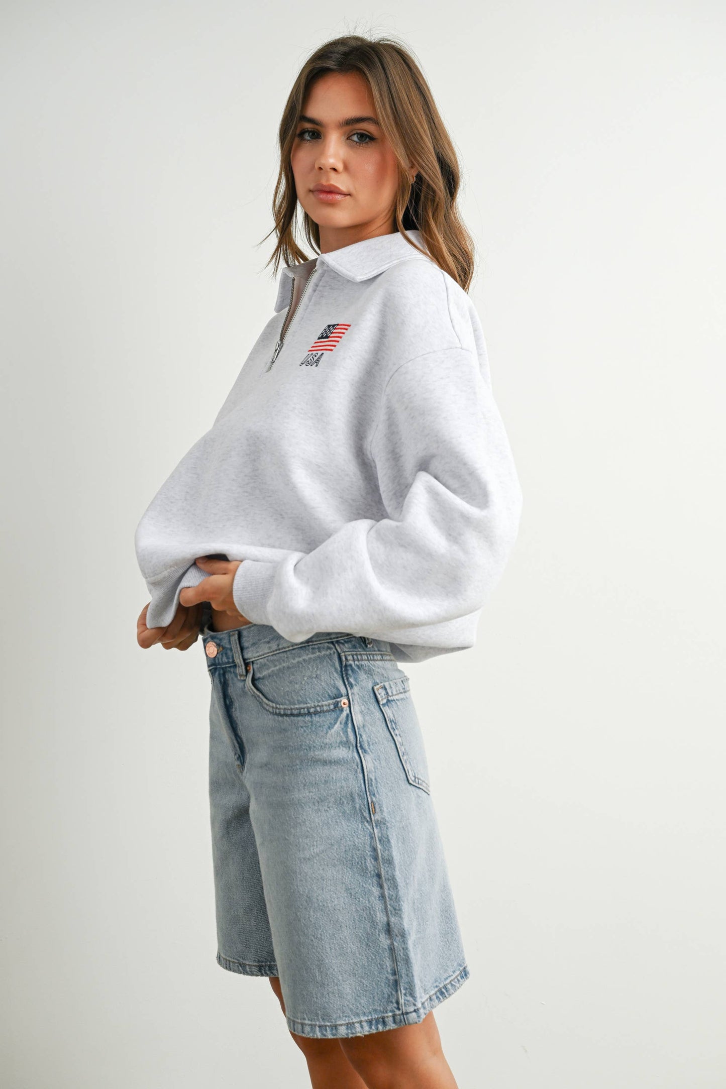 BUTTERMELON - Loose Collared Quarter-Zip Top - BMT7794