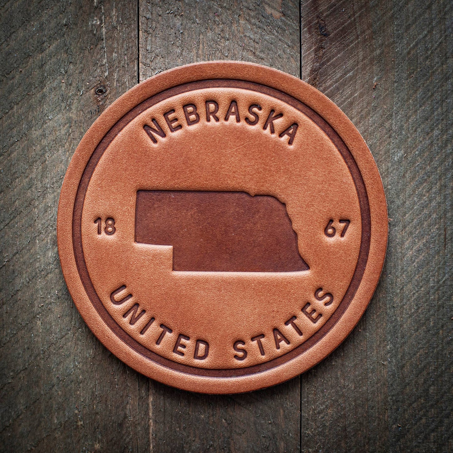 Sugarhouse Leather - Nebraska State Silhouette Leather Coaster