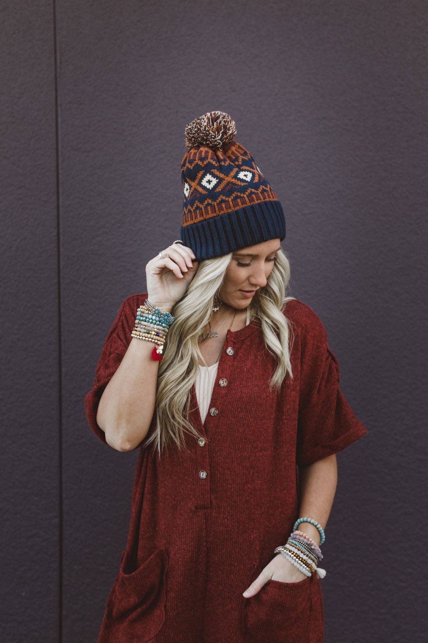 Three Bird Nest - Nili Pom Beanie - Camel Multi
