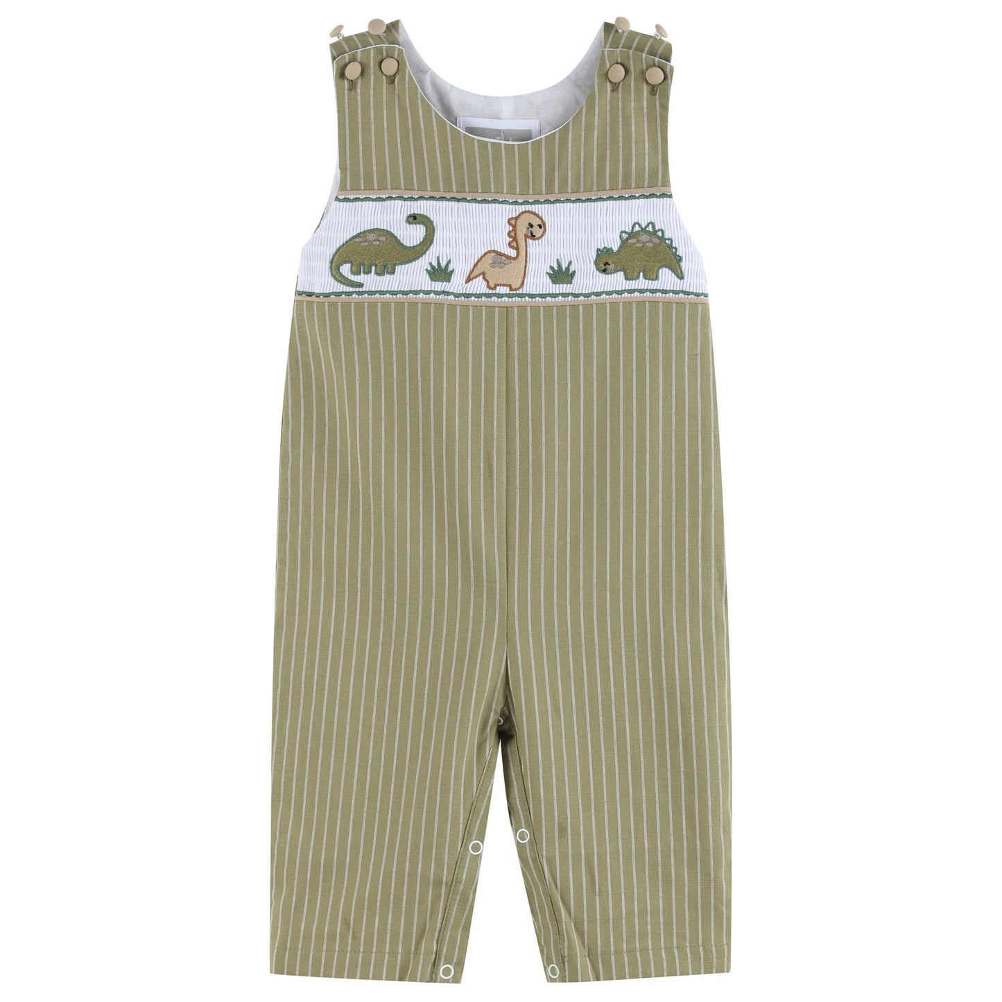 Lil Cactus - Green Dinosaur Smocked Overalls
