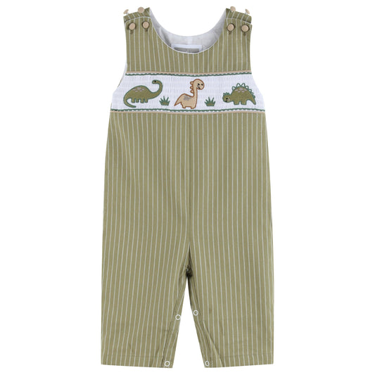 Lil Cactus - Green Dinosaur Smocked Overalls