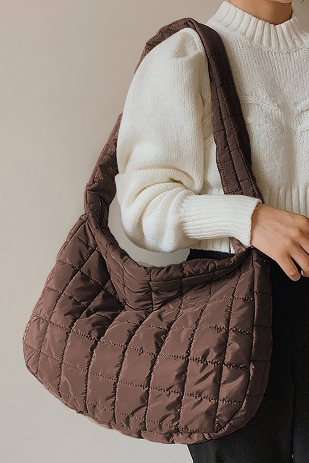 Lovesoft - Quilted Zipper Large Shoulder Bag