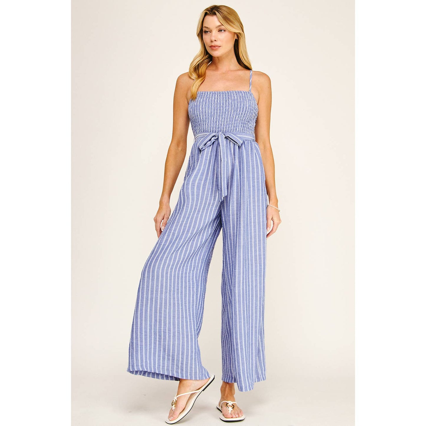 Winslow Collection - COASTAL STRIPE SMOCKED WIDE LEG JUMPSUIT