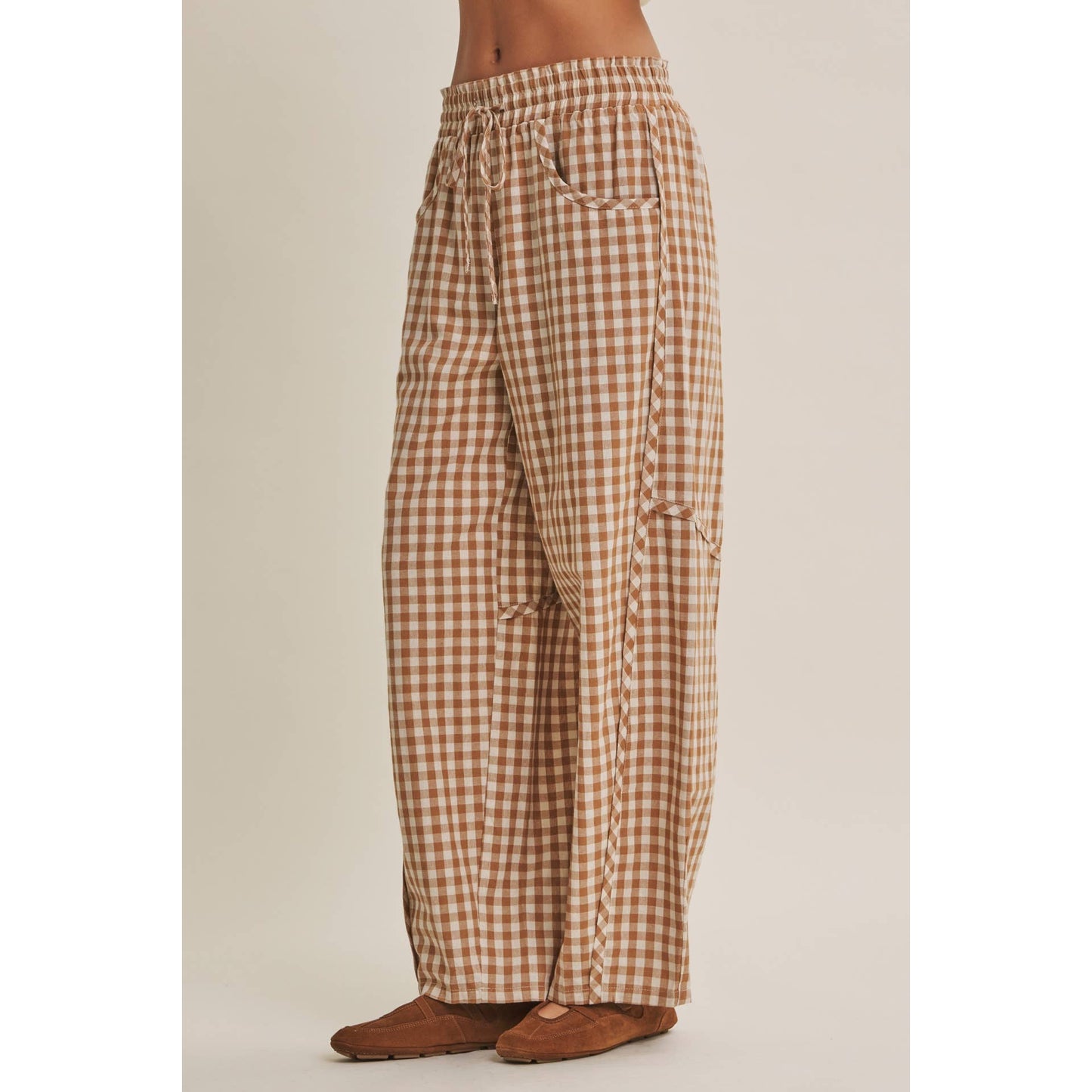 in february - EASY DAY RELAXED GINGHAM COTTON BARREL LEG PANTS
