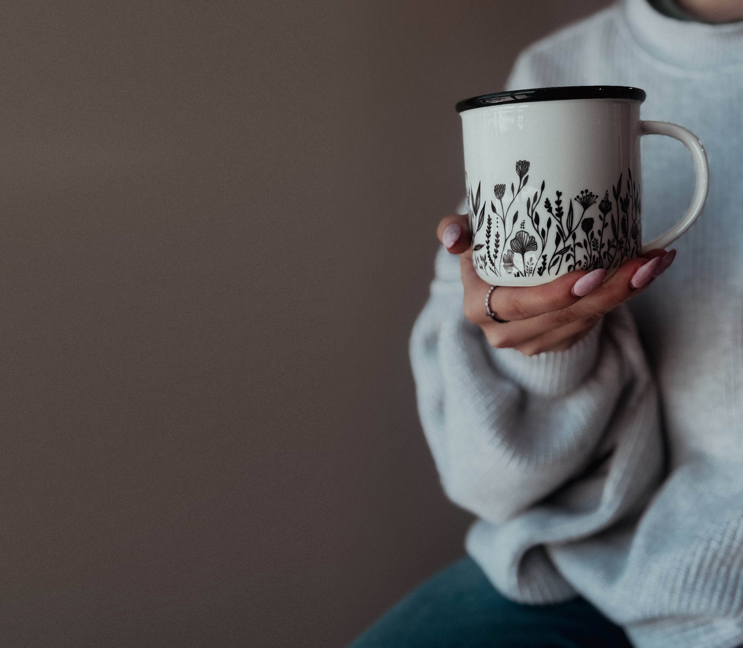 Artsy Em - Black and White Flowery Mug