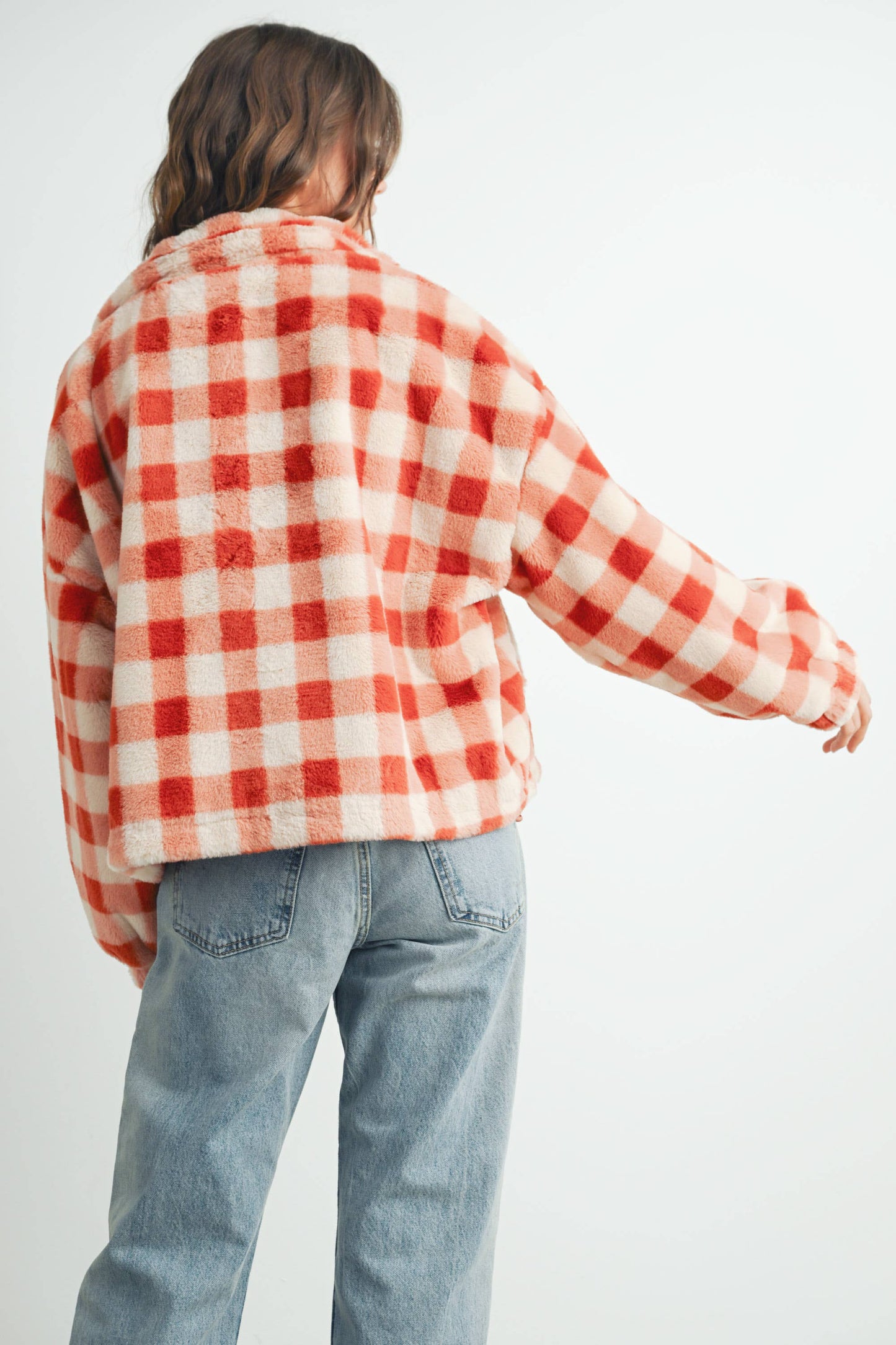 BUTTERMELON - Fall Drop Shoulder Plaid Fall Jacket - BMJ7504