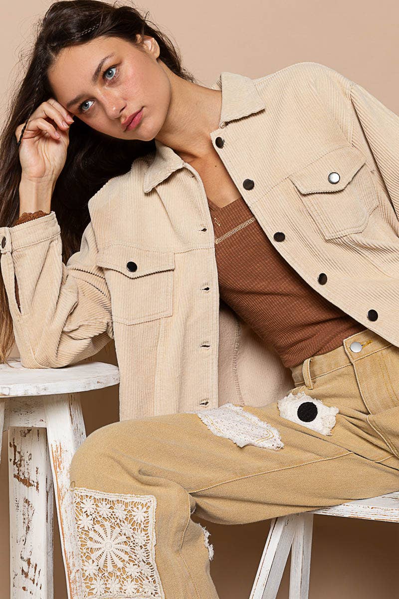 Pol Clothing - Pocket Front Button Down Corduroy Trucker Jacket SALE
