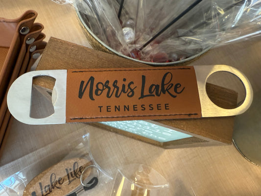 The Lillie Pad - Custom City & State Name Bottle Opener - Leatherette