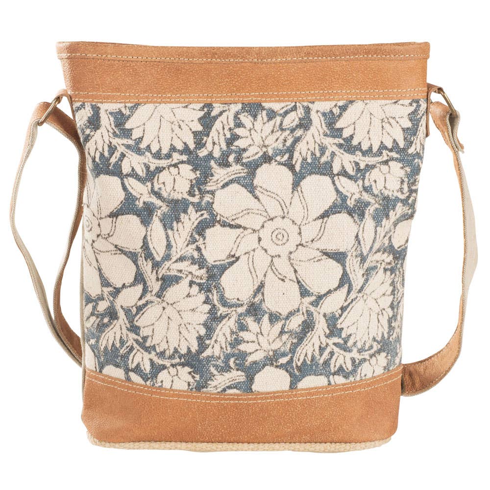 Clea Ray Canvas Bags & Clothing - Blue Canvas With Flowers Crossbody