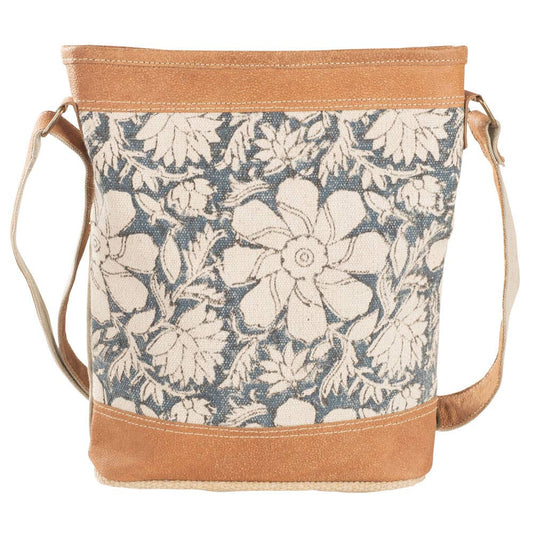 Clea Ray Canvas Bags & Clothing - Blue Canvas With Flowers Crossbody