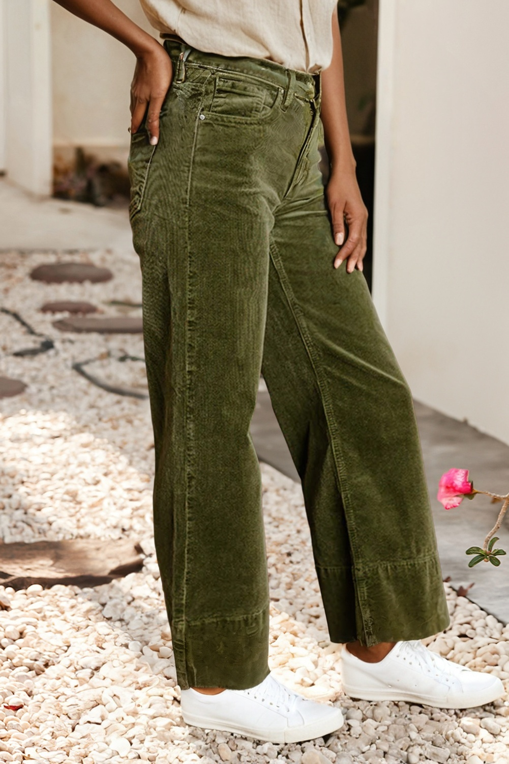 Little Daisy Closet - LDC Solid Color High Waist Corduroy Wide Leg Pants
