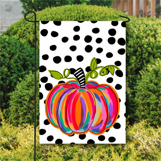 Baxter & Me - Colorful Pumpkin w/ B & W Background Garden Flag