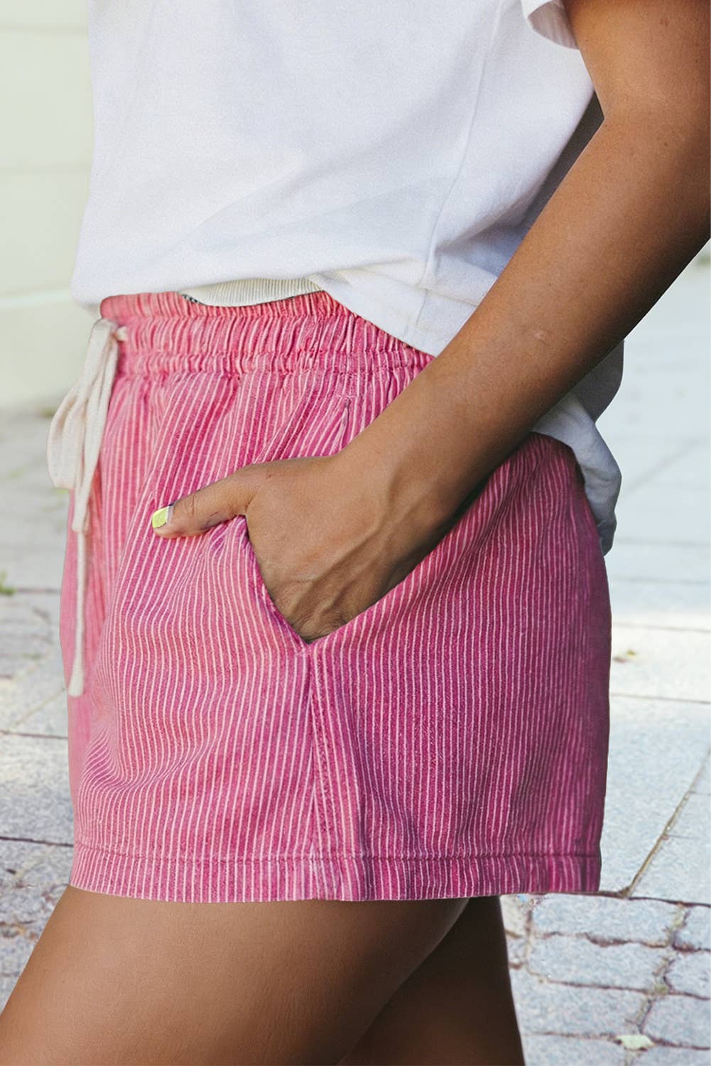 1 the Woman - Drawstring Elastic Waist Casual Denim Shorts
