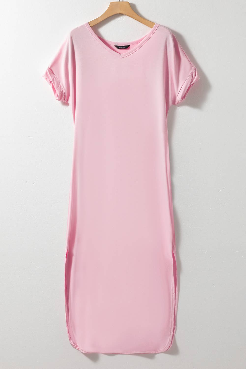 Lovesoft - V Neck Hidden Pocket Splits Maxi T-shirt Dress