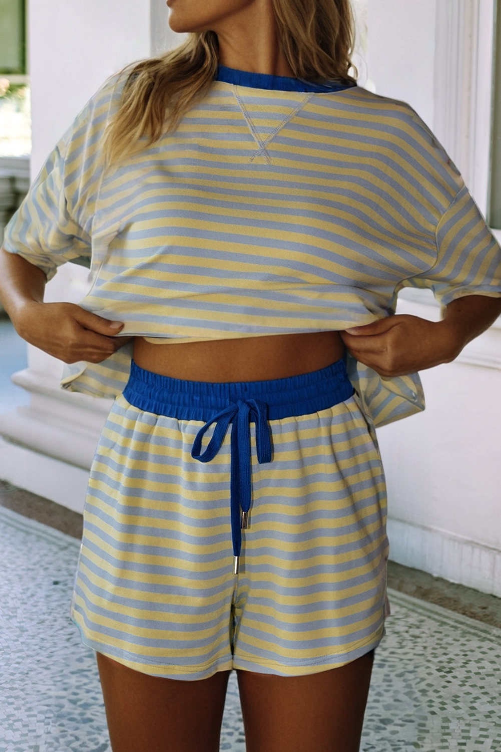 Little Daisy Closet -  LDC Stripe Drop Shoulder Boxy Casual Terry Short Set