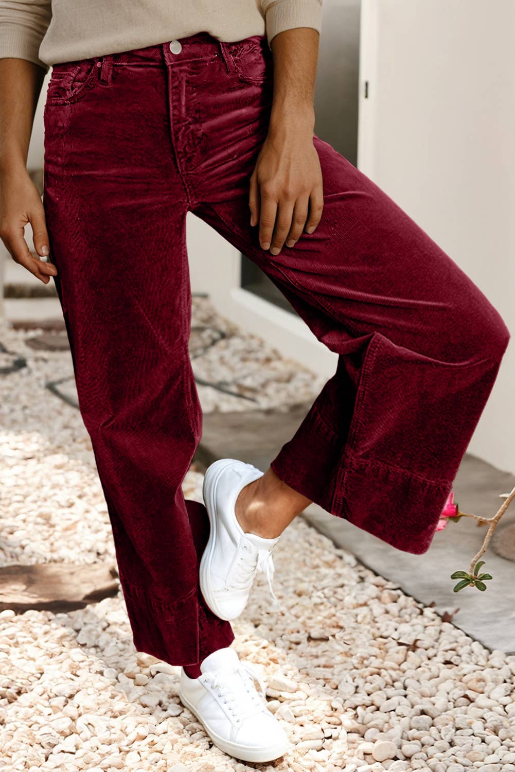 Little Daisy Closet - LDC Solid Color High Waist Corduroy Wide Leg Pants