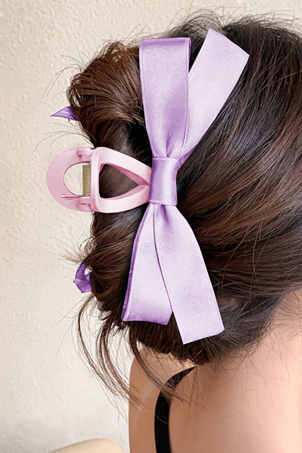 Lovesoft - Solid Color Bow Decor Large Hair Claw Clip