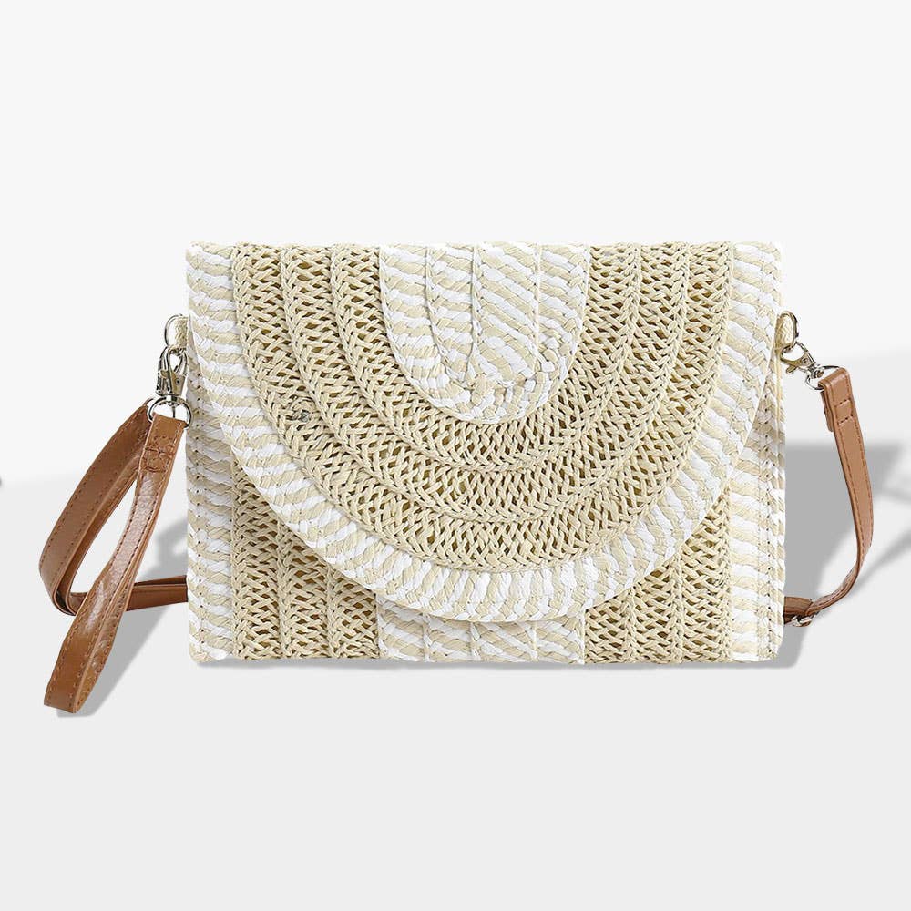 Sensibling Corp. - Mixed Striped Straw Clutch / Crossbody Bag