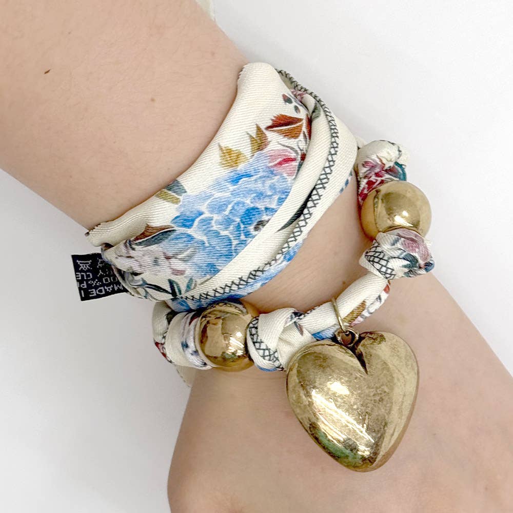 Sensibling Corp. - Gold Dipped Puffy Heart Charm Fabric Scarf Necklace / Adjustable Bracelet / Bag Charm