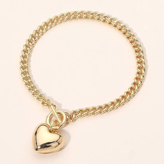 Sensibling Corp. - Puffy Metal Heart Charm Toggle Chain Bracelet