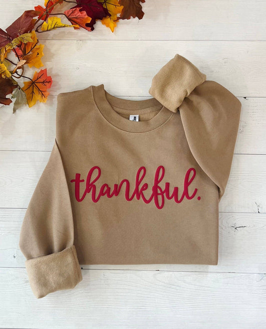 Up2ournecksinfabric - Embossed Thankful Oversized Sweatshirt