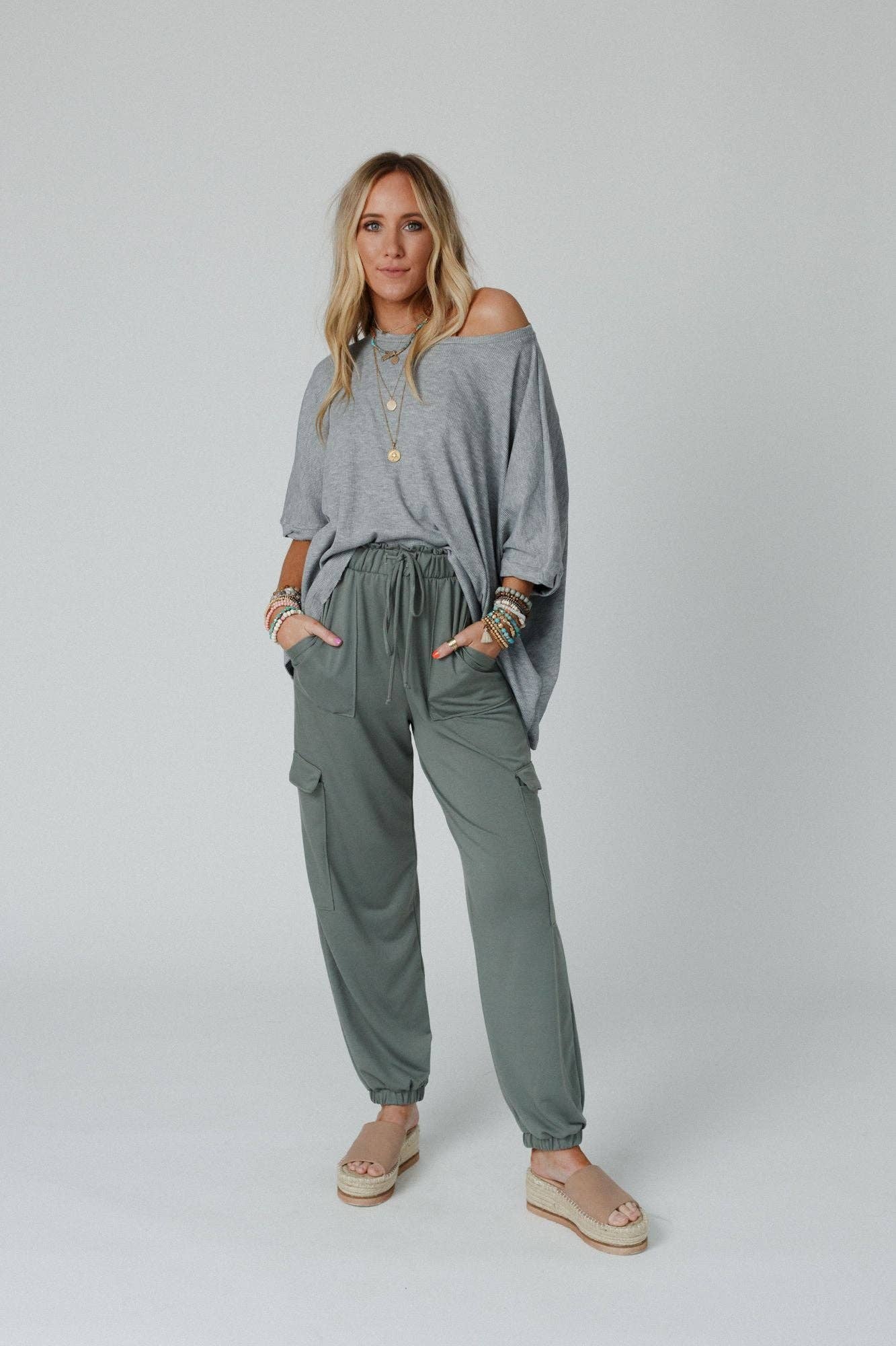 Pants-Three Bird Nest - Easy Mornings Cinched Pants - Light Olive