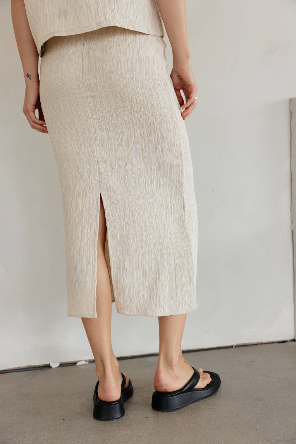 MOD REF - The Miranda Skirt | Textured Midi Skirt with Back Slit