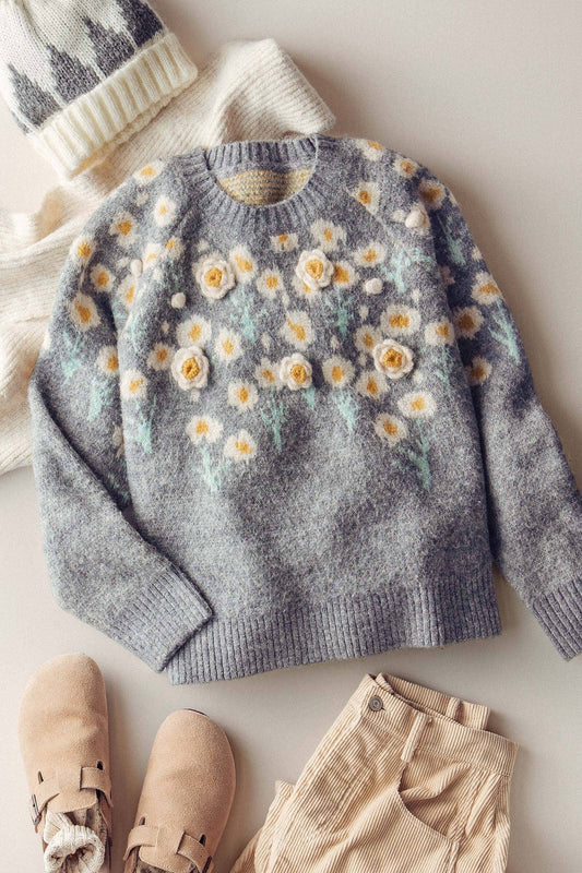 Urban Daizy - Daisy Embossed 3D Floral Knit Sweater