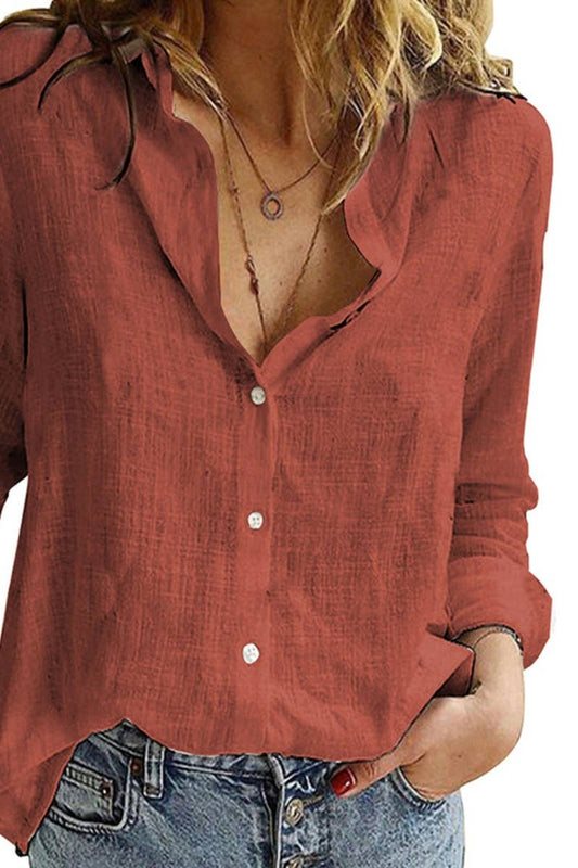 NINEXIS - CWTSTL1282_FALL LONG-SLEEVED LAPEL BUTTON-DOWN BLOUSE