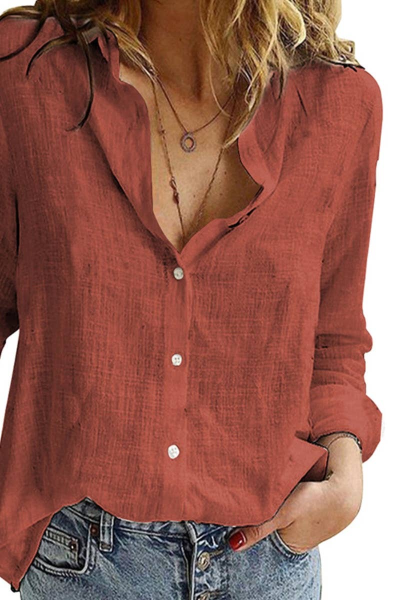 NINEXIS - CWTSTL1282_FALL LONG-SLEEVED LAPEL BUTTON-DOWN BLOUSE