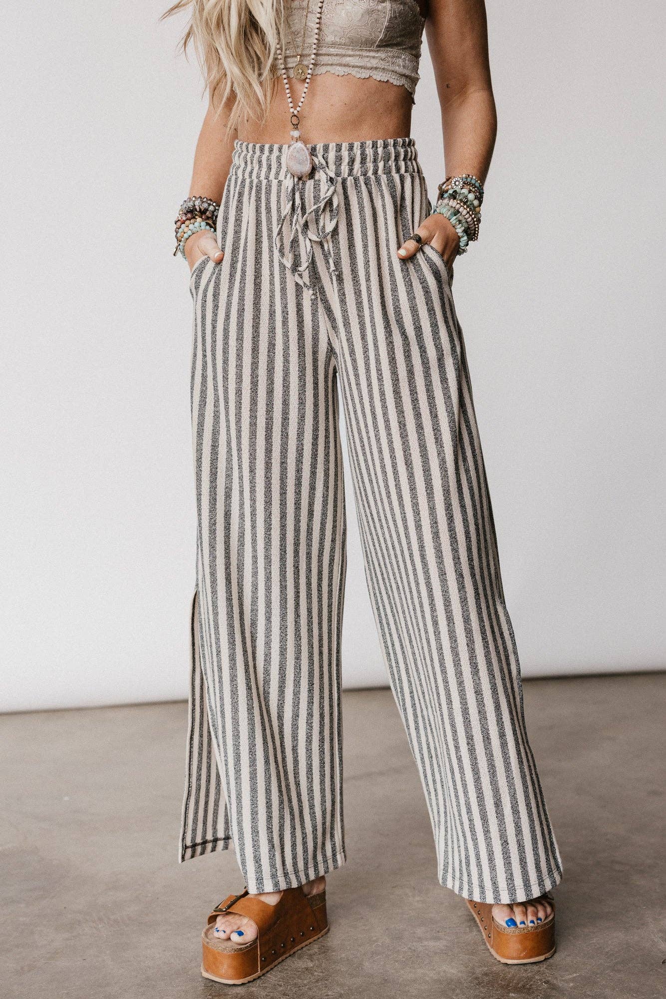 Three Bird Nest - Ibiza Breeze Drawstring Pants - Taupe Black