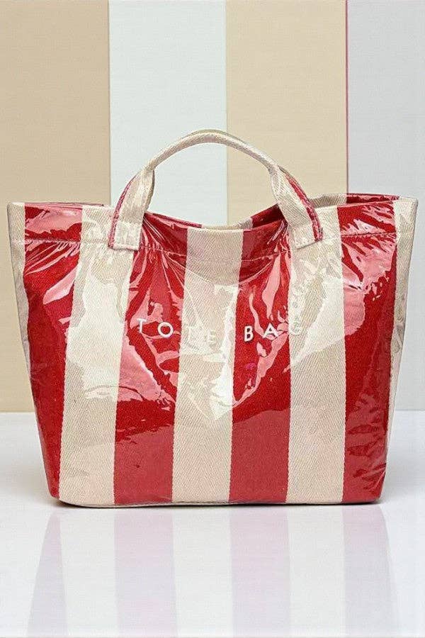Nash Grey - Red and Beige Striped TOTE BAG