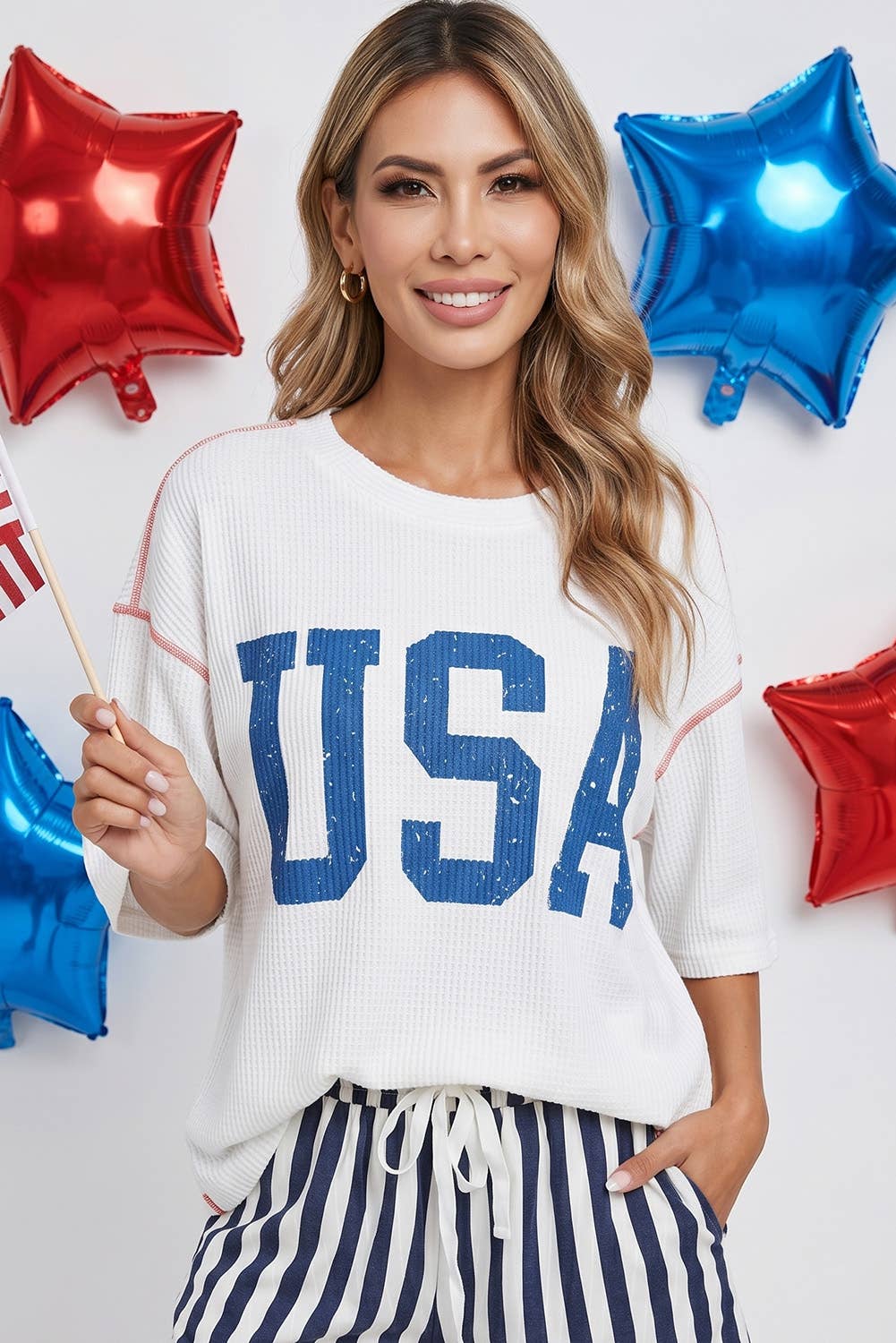 Little Daisy Closet - LDC 4th of July USA Graphic Half Sleeve Ribbed Top | S-4X