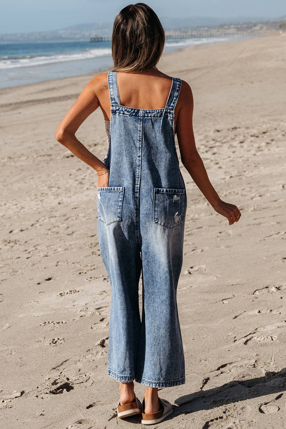 Little Daisy Closet - LDC Distressed Bib Pocket Wide Leg Denim Overall