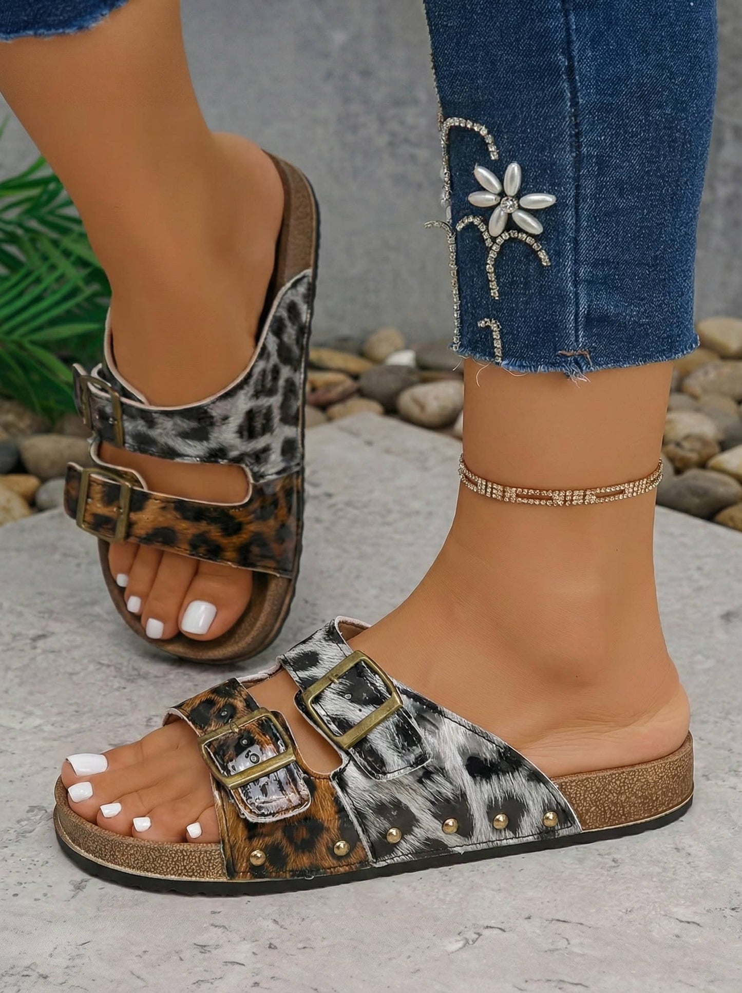 Little Daisy Closet - LDC Western Suede Rivet Hollow Out PU Leather Slip-on Shoes