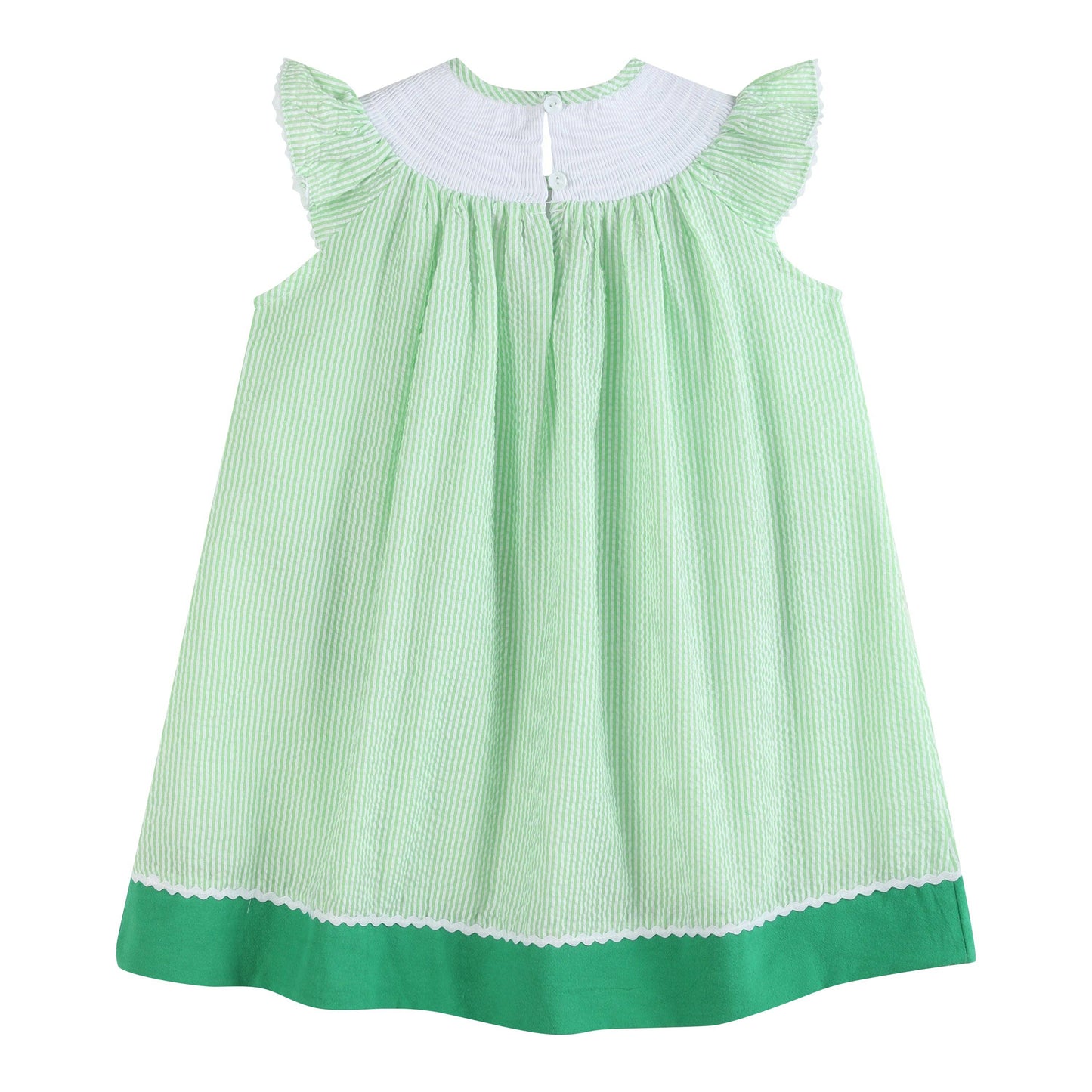 Lil Cactus - Green Seersucker Watermelon Smocked Bishop Dress