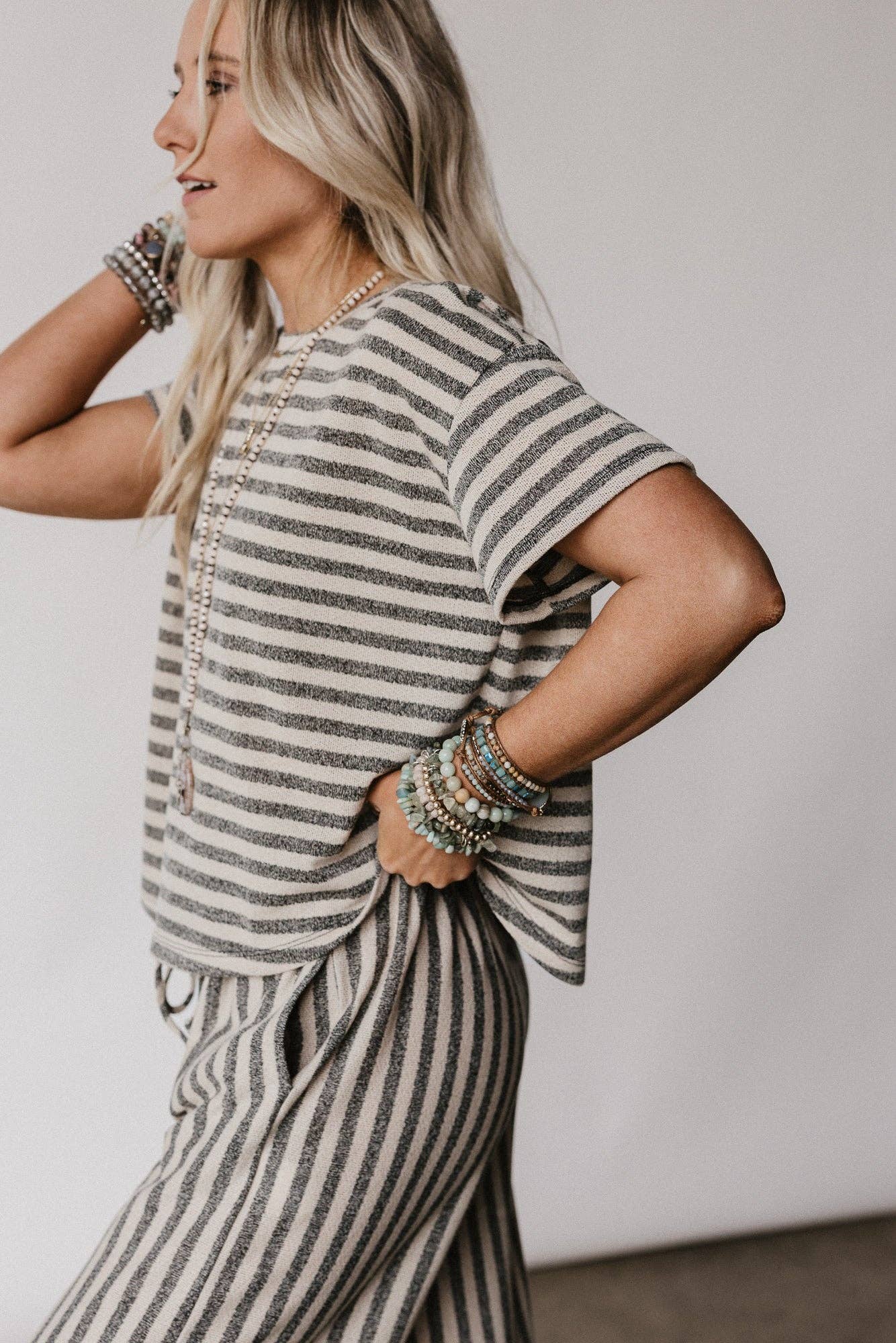 Three Bird Nest - Ibiza Breeze Striped Top - Taupe Black