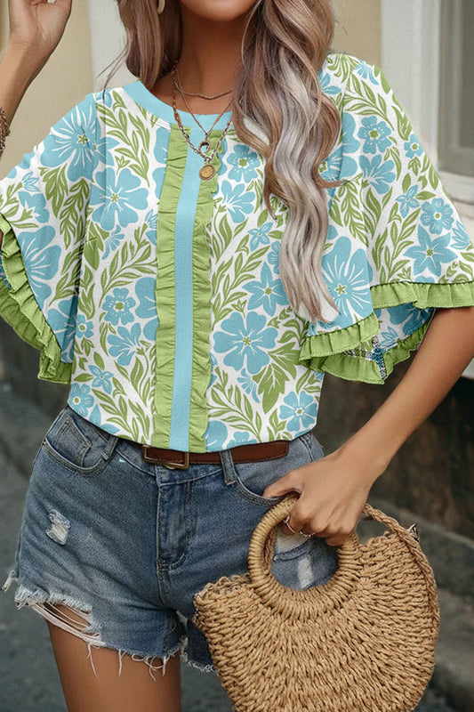 Little Daisy Closet - LDC Floral Printed Lace Decorative Top|S-4X