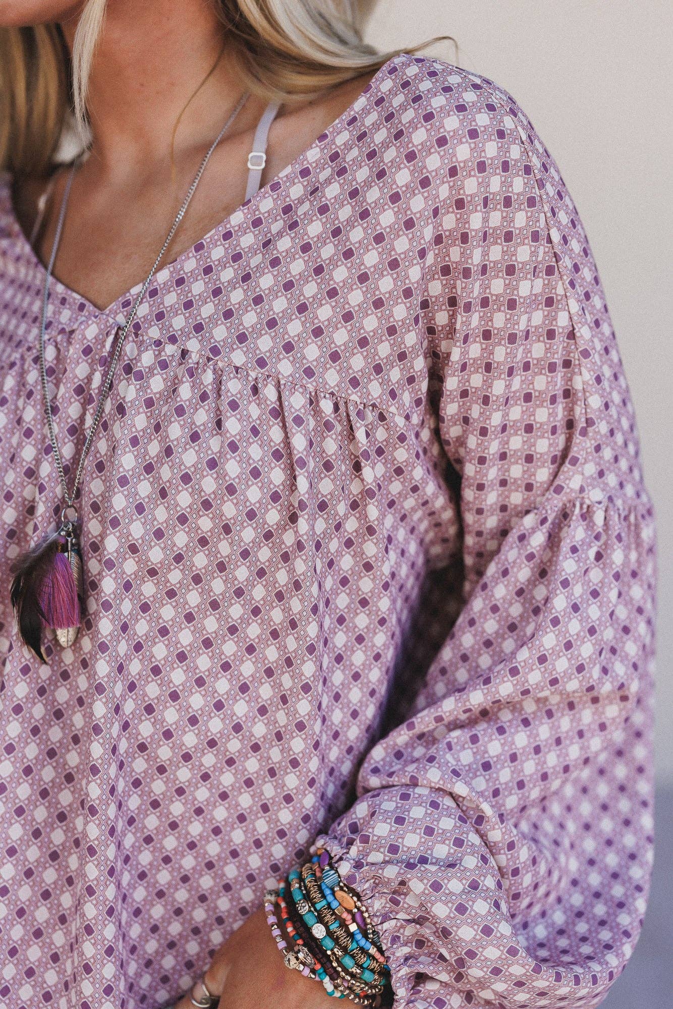 Three Bird Nest - Kendrix Printed Top - Burgundy