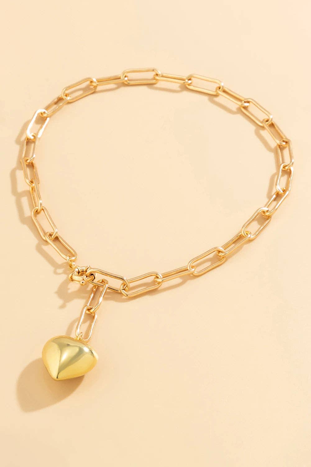 Lovesoft - Gold Plated Paperclip Chain 3D Heart Pendant Necklace