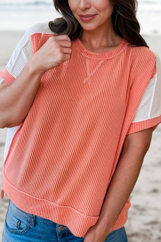 Aapparella - Rib Colorblock High Low T Shirt | Plus Size 1X-4X