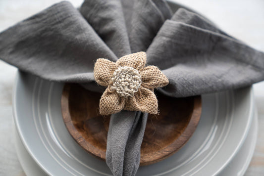 India Handicrafts Inc - Jute Net Flower Napkin Ring