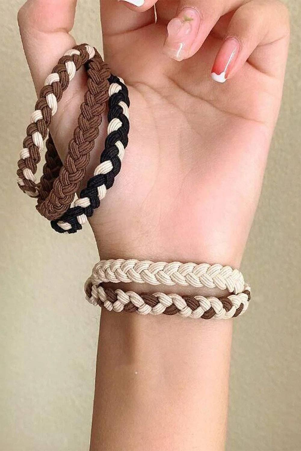 Lovesoft - Chestnut 5pcs Smile Face Decor Braided Hair Ties